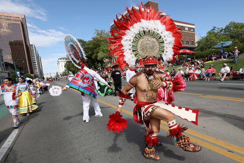 Dancers with the Consulate of Mexico in Salt Lake City perform in the Days of ’47 Parade on July 23, 2022.