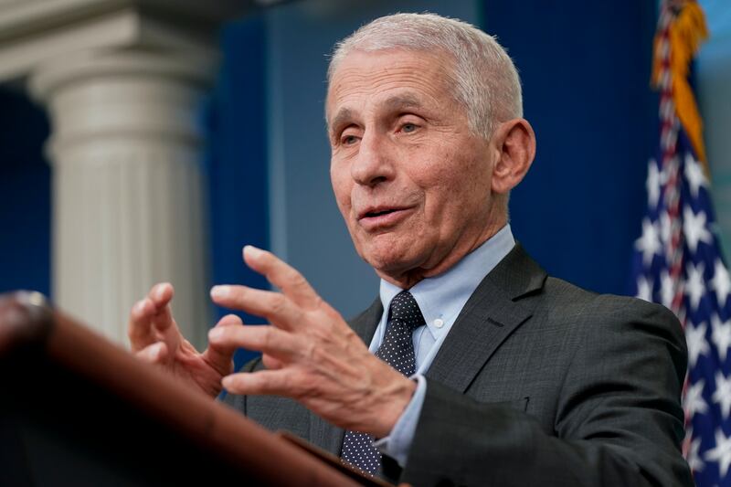Dr. Anthony Fauci speaks during a press briefing at the White House in 2022.