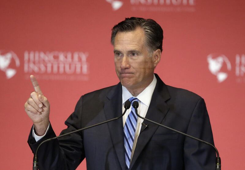 FILE - In this March 3, 2016 file photo, former Republican presidential candidate Mitt Romney speaks at the University of Utah in Salt Lake City.A war of words over Donald Trump"™s "deplorables" is intensifying as Republicans and Democrats fight to score