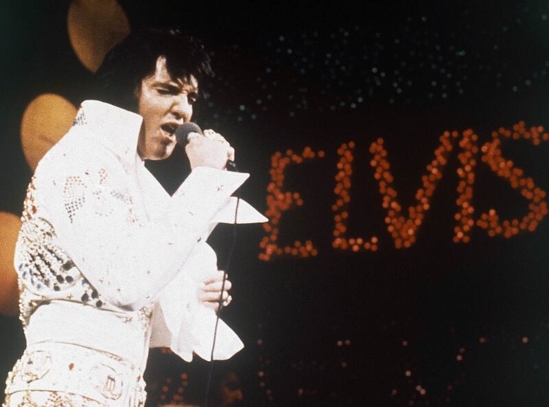 This 1972 file photo shows Elvis Presley during a performance.