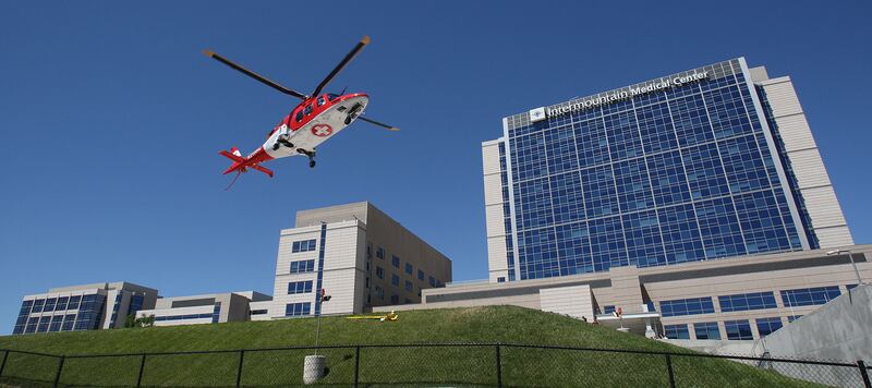 A LifeFlight helicopter is pictured at Intermountain Medical Center in Murray.