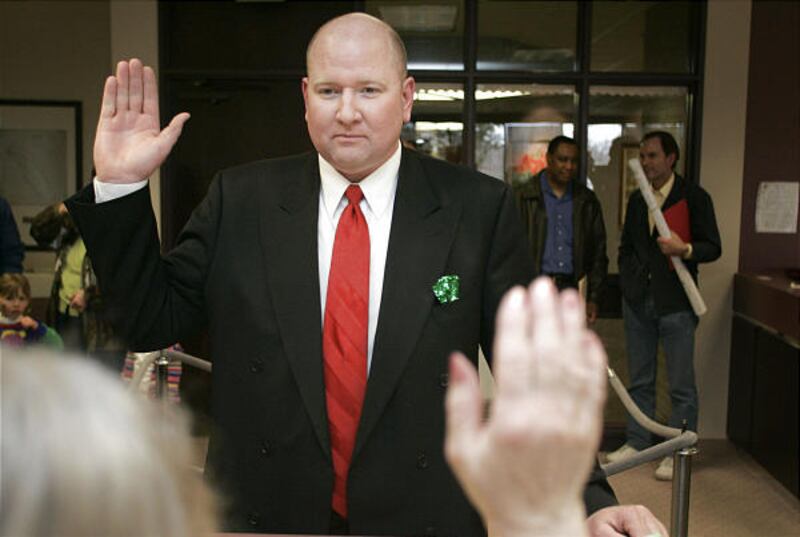 Republican Mike Renckert files his papers to run for Salt Lake County Mayor against democrat Peter Corron at the Salt Lake Government building on Monday, March 17, 2008.
