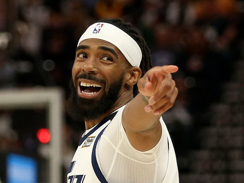 Utah Jazz guard Mike Conley (10) celebrates a win against Washington at Vivint Arena in Salt Lake City on Feb. 28, 2020.
