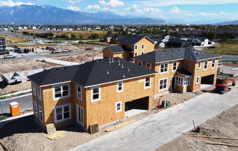 New single family homes under construction in the South Jordan area of the Salt Lake Valley on Sept. 11, 2023.