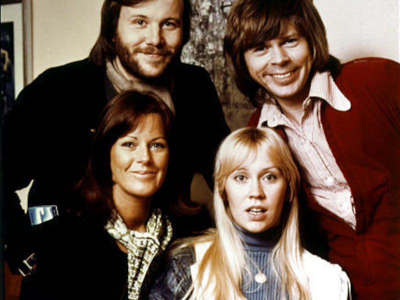 Swedish pop group ABBA -- Bjorn Ulvaeus, back left, Benny Andersson, back right, Agnetha Faltskog, front left, and Anni-Frid Lyngstad are seen in a 1974 file photo.