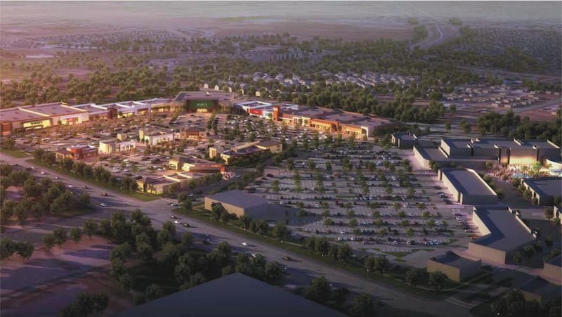 Illustration of Riverton's future Mountain View Place, an 85-acre mixed use shopping center to be built by California developer CenterCall Properties LLC. The shopping center coincides with a master plan recently approved by the Riverton City Council to d