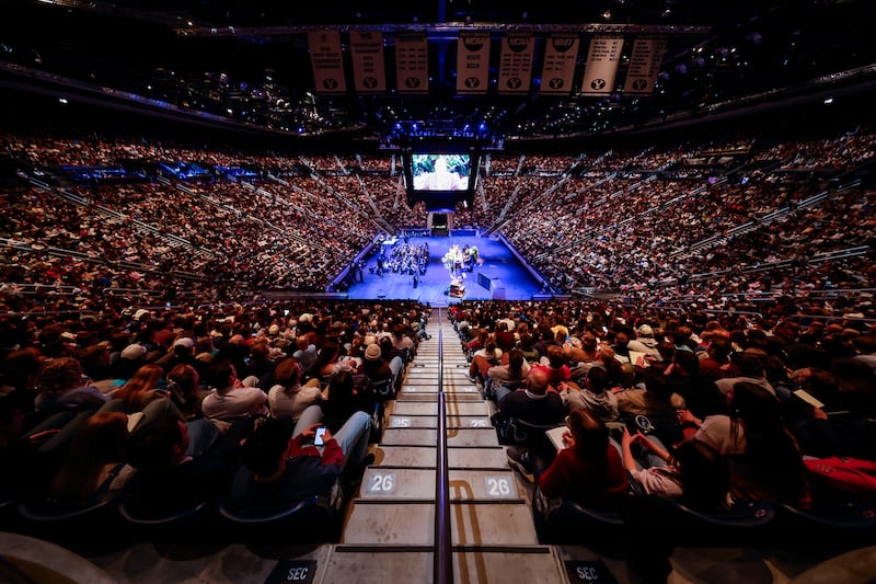 BYU students fill the Marriott Center in Provo, Utah, for a devotional with Church President Dallin H. Oaks on Tuesday, Feb. 10, 2026.