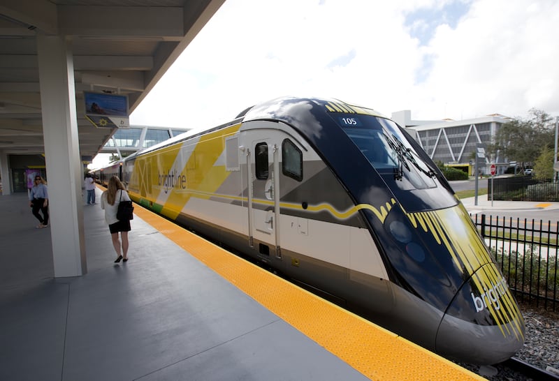 A Brightline train is shown at a station in Fort Lauderdale, Fla., in 2018. Is increased rail service in the West on the horizon?