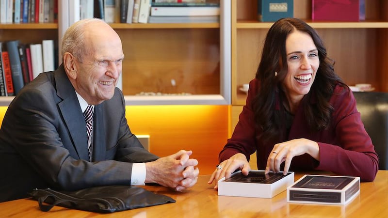 President Russell M. Nelson meets with New Zealand Prime Minister Jacinda Arden in Wellington, New Zealand, on May 20, 2019.