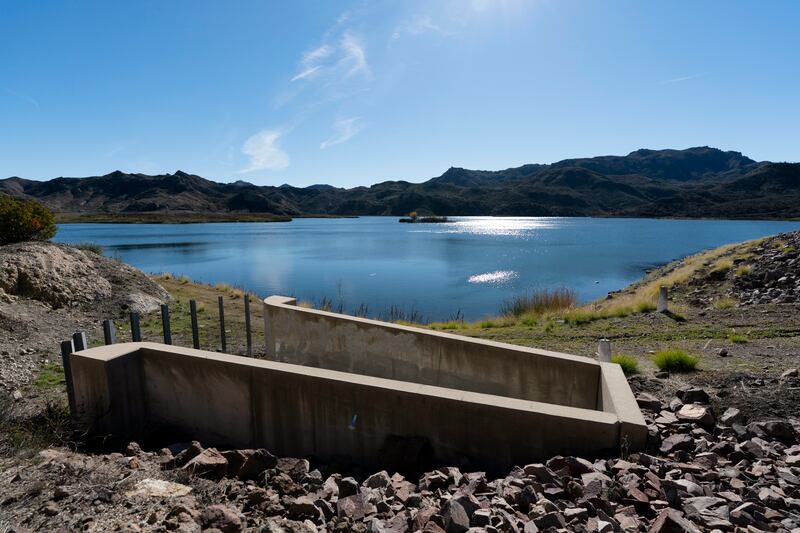 The water glistens in the sunlight at the Las Virgenes Municipal Water District’s reservoir in Westlake Village, California.