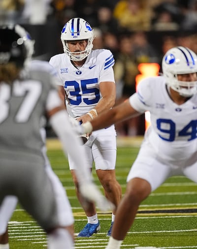 BYU punter Sam Vander Haar gets set to kick the ball during game against Colorado, Saturday, Sept. 27, 2025, in Boulder, Colo.