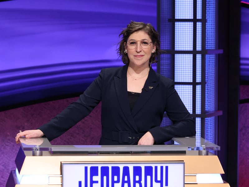 Mayim Bialik on the set of “Jeopardy!”