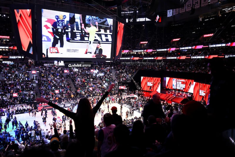 Fans fill Vivint Arena for NBA All-Star Weekend in Salt Lake City on Saturday, Feb. 18, 2023.