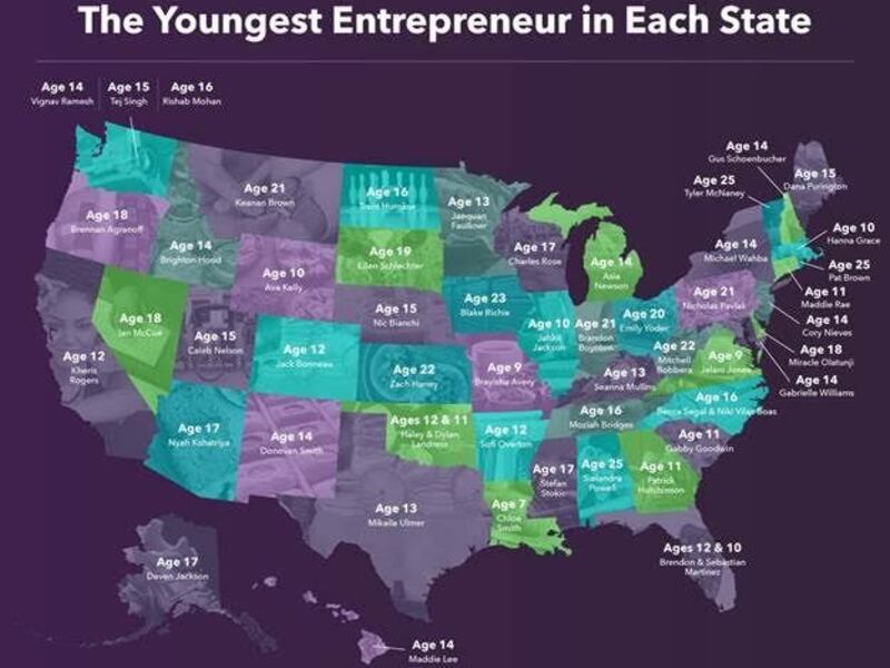 A map identifies the youngest entrepreneurs in each state.