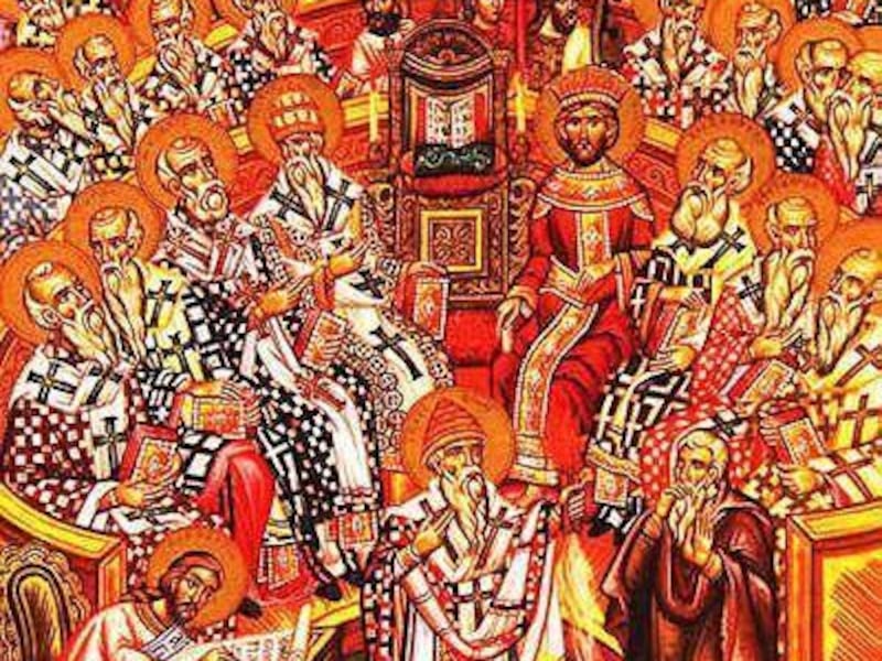 This Wikipedia photo shows a depiction of the First Council of Nicea
