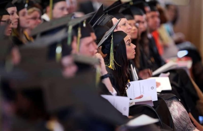 Graduates listen to a commencement address during LDS Business College's 126th commencement ceremony in the Tabernacle on Temple Square in Salt Lake City on Friday, April 12, 2013. According to a study, starting salaries for college graduates increased be