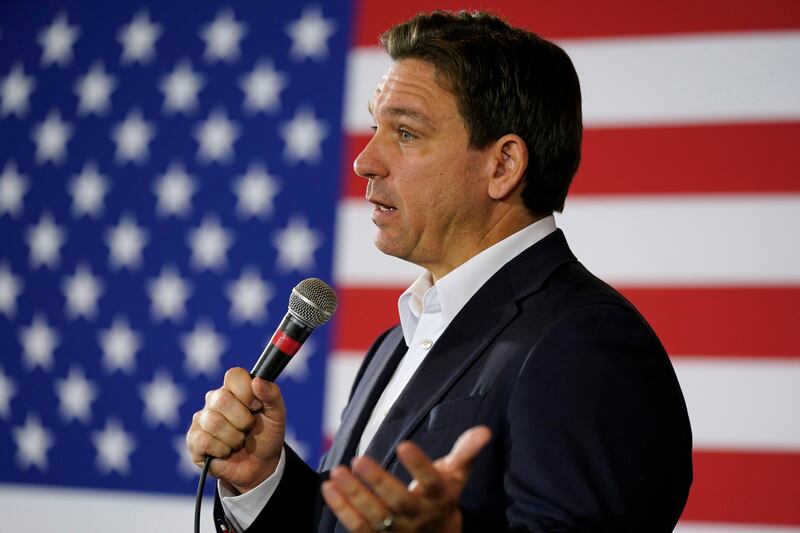 Republican presidential candidate Florida Gov. Ron DeSantis speaks on Dec. 7, 2023, in Cedar Rapids, Iowa.