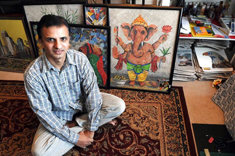 Raju Lamichhane has taken recycling to new heights, using the Minneapolis Star Tribune for his mosaic-style art.