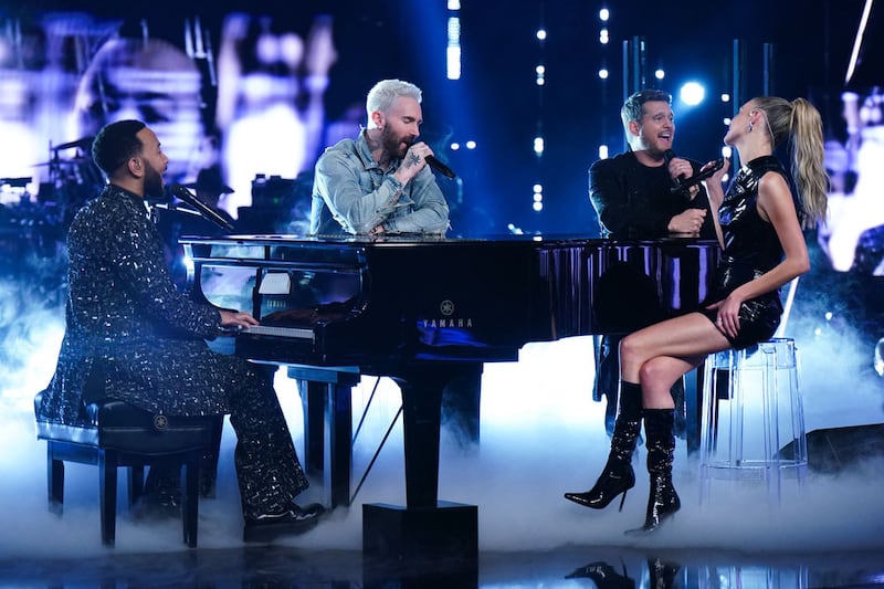 "The Voice" coaches John Legend, Adam Levine, Michael Bublé and Kelsea Ballerini perform on "The Voice."