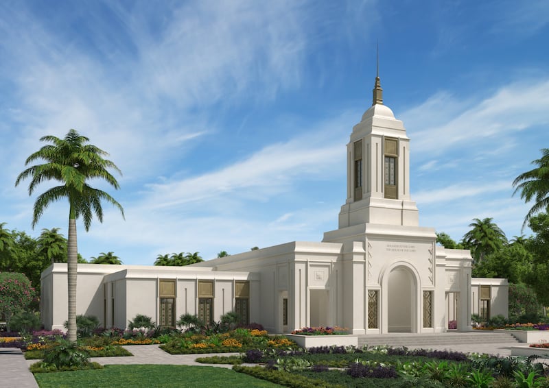 An exterior rendering of the Santiago Philippines Temple.