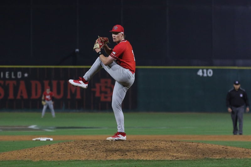 Utah sophomore pitcher Colter McAnelly in action earlier this season. McAnelly was named Big 12 Pitcher of the Week two times in a row this season.