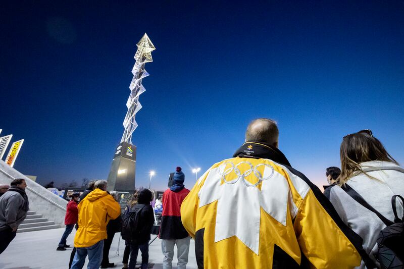 The Olympic cauldron is lit, marking the 20-year anniversary of the Salt Lake 2002 Olympics opening ceremony.