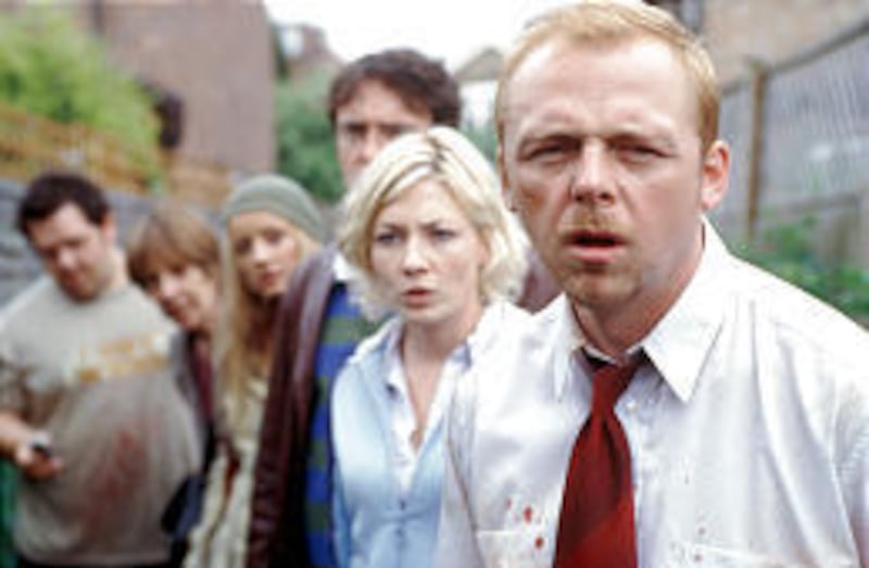 Nick Frost, from left, Penelope Wilton, Lucy Davis, Dylan Moran, Kate Ashfield and Simon Pegg star in Edgar Wright's "Shaun of the Dead."