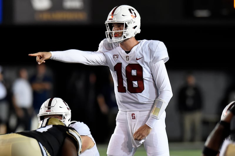 Stanford quarterback Tanner McKee lines up for a play against Vanderbilt on Saturday, Sept. 18, 2021, in Nashville, Tenn.