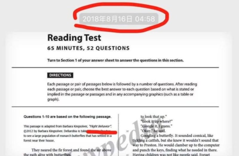 Social media users tweeted photos from people in South Korea and China who shared Aug. 25’s exams ahead of time.