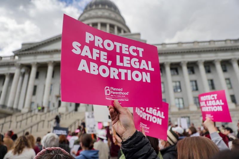 Hundreds rally for abortion rights at the Utah State Capitol in Salt Lake City on Tuesday, May 3, 2022.