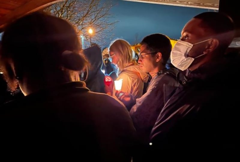 People gather at a prayer vigil on Tuesday, Nov. 9, 2021, in North Salt Lake, to commemorate Isabella Faith Tichenor’s life.