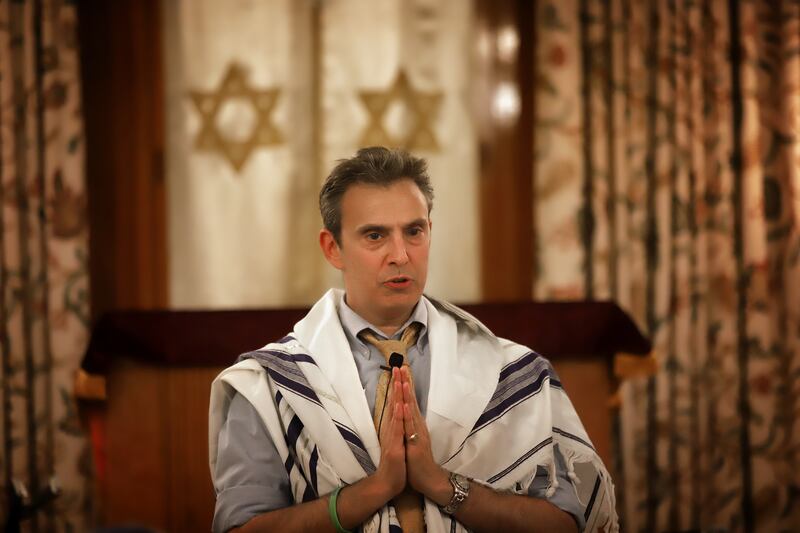 Rabbi David Markus leads a Shabbat service at Temple Beth-El on City Island, Bronx, New York, on Friday evening, May 25, 2018. Rabbi Markus is a judicial referee for the New York Supreme Court who gives talks on "harvesting your life wisdom and writing yo