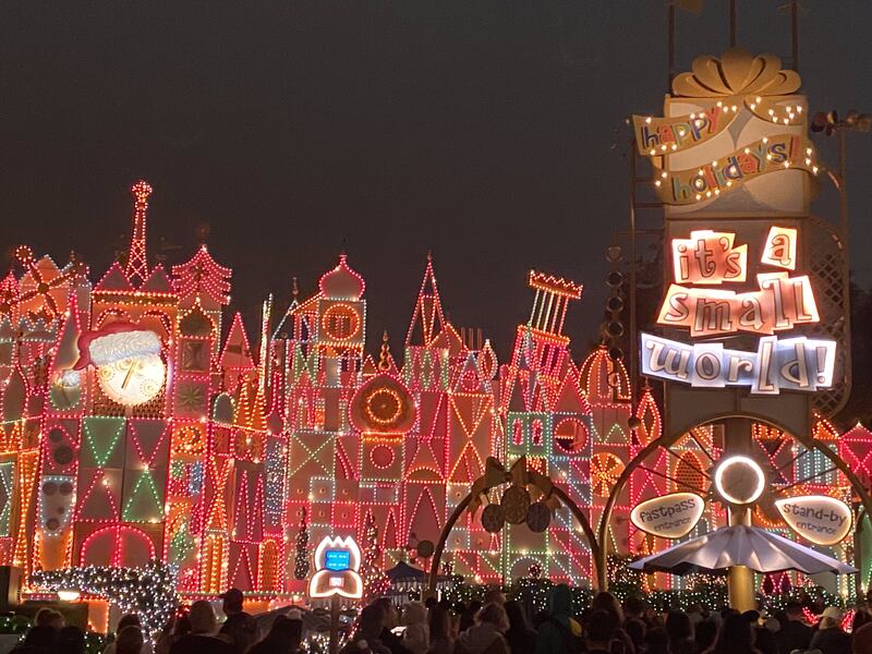 It’s a Small World is transformed during the holiday season at Disneyland to show off the Christmas spirit.