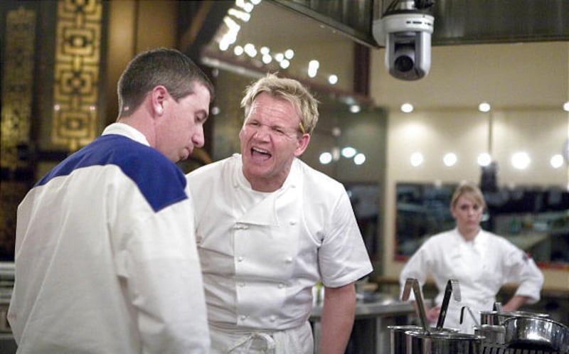 Chef Gordon Ramsay, center, goes predictably apoplectic.