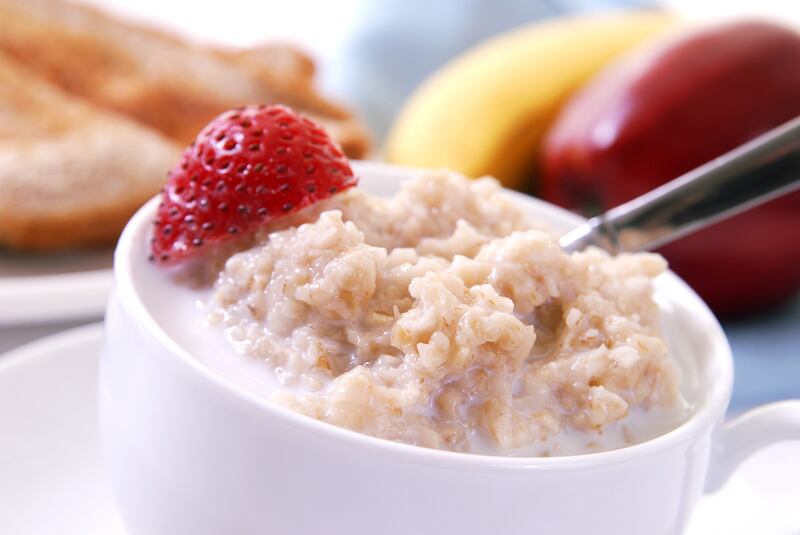 Oatmeal and milk with fruit is a great standby for breakfast.