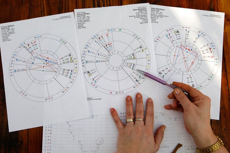 Astrologer Wendy Stacey poses with star charts.