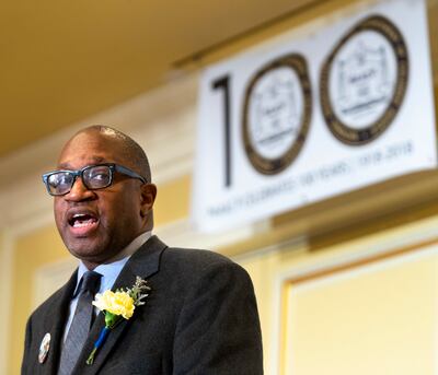 Keynote speaker Cedric M. Powell, professor of law, addresses the audience during the 35th annual Dr. Martin Luther King Jr. Memorial Luncheon at the Little America Hotel in Salt Lake City on Monday, Jan. 21, 2019.