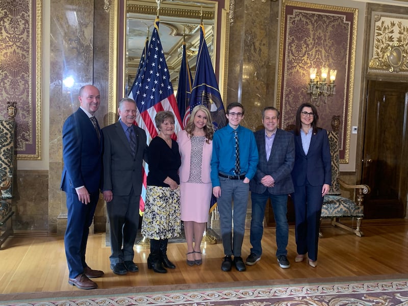 Utah Gov. Spencer Cox, left, on Tuesday, nominated Diana Hagen, center, to fill a vacancy on the Utah Supreme Court.