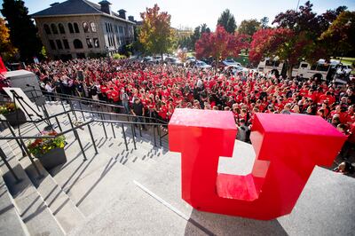 Student athletes and fellow students gather at the Park Building at the University of Utah in Salt Lake City on Wednesday, Oct. 24, 2018 for a vigil for Lauren McCluskey was killed Monday October 22, 2018.