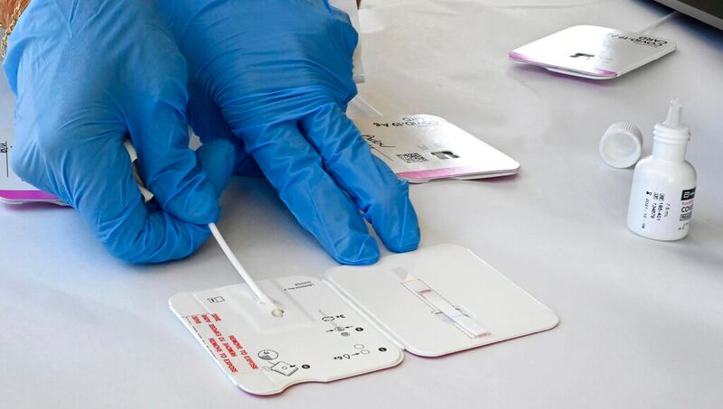A rapid COVID-19 test swab in Palos Verdes Estates, California.