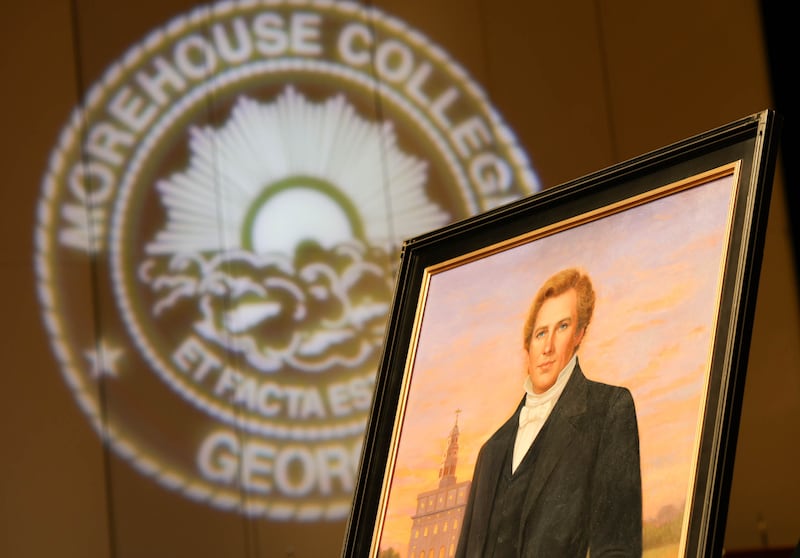 A portrait of Joseph Smith is unveiled at the Morehouse College Martin Luther King Jr. International Chapel in Atlanta, Georgia, on Feb. 1, 2026.