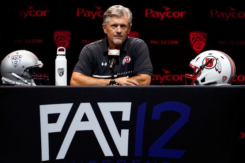 Utah head coach Kyle Whittingham speaks during Pac-12 football media day Friday, July 29, 2022, in Los Angeles.
