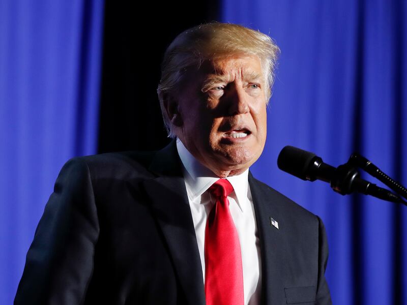 Then-President Donald Trump speaks in Washington on Wednesday, Jan. 25, 2017.