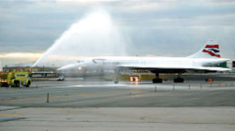 The last British Air Concorde flight to land at New York's John F. Kennedy Airport completes its landing. Concorde's last flight from JFK will leave for London today. British Air is retiring the supersonic aircraft.