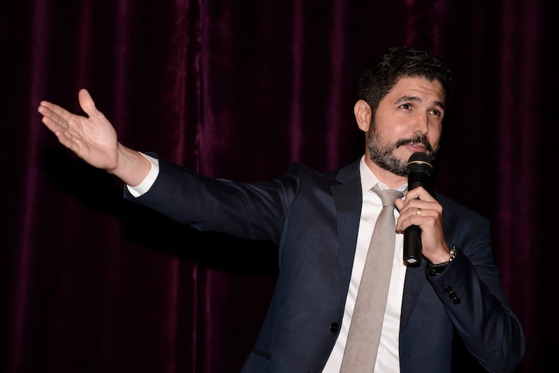 Alejandro Monteverde sspeaks at the Los Angeles premiere of “Little Boy” at Regal Cinemas LA Live in Los Angeles, Calif.