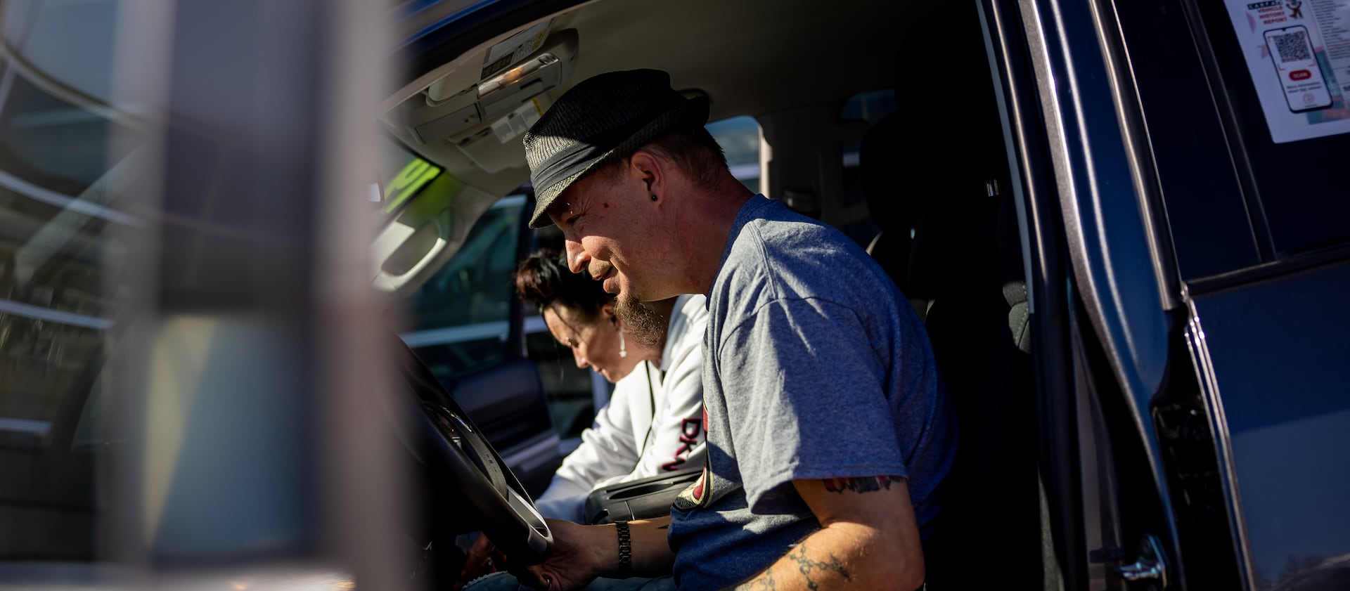 Stephen Greenwood and his fiancée, Amy Lloyd, check out a used 2019 Toyota Tundra at Performance Toyota Bountiful.