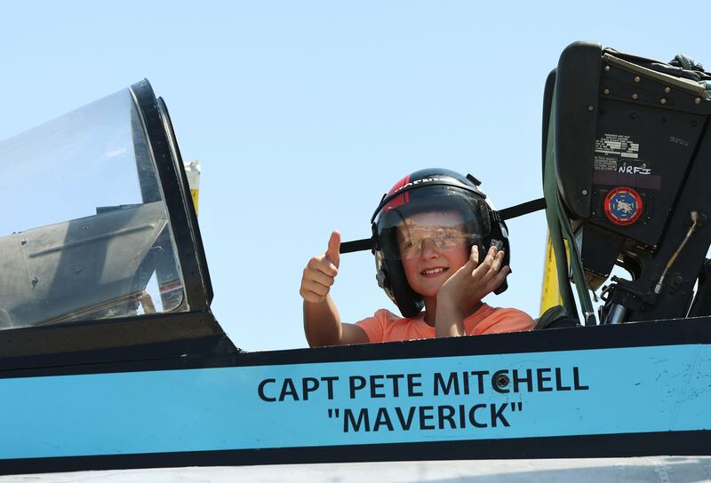 Aiden Silvas, 10, sits in a F-18 during the “Warriors Over the Wasatch Air and Space Show.”