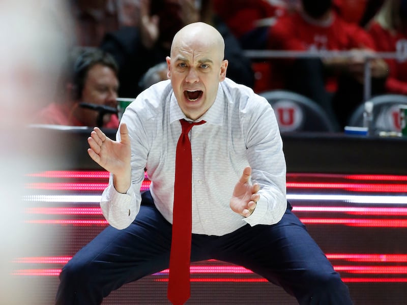 Utah head coach Craig Smith shouts to his team during game against UCLA in Salt Lake City on Thursday, Jan. 20, 2022.