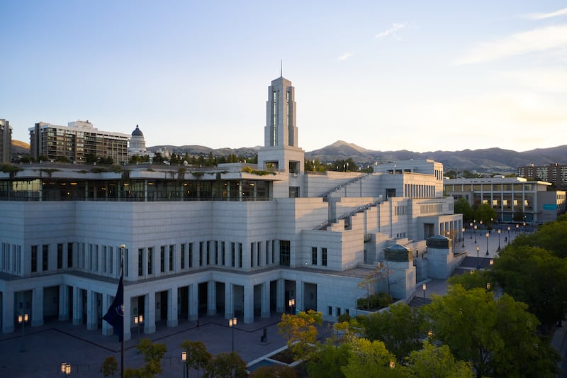 The Conference Center in Salt Lake City is pictured before the Saturday morning session of general conference on Oct. 2, 2021.