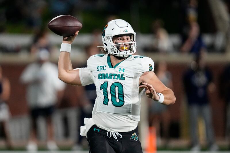 Coastal Carolina quarterback Grayson McCall runs against Georgia Southern during game, Sept. 30, 2023, in Statesboro, Ga.